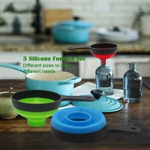 NEW Funnels Large & Small Silicone Collapsible Space Saving Funnels--Set of 3